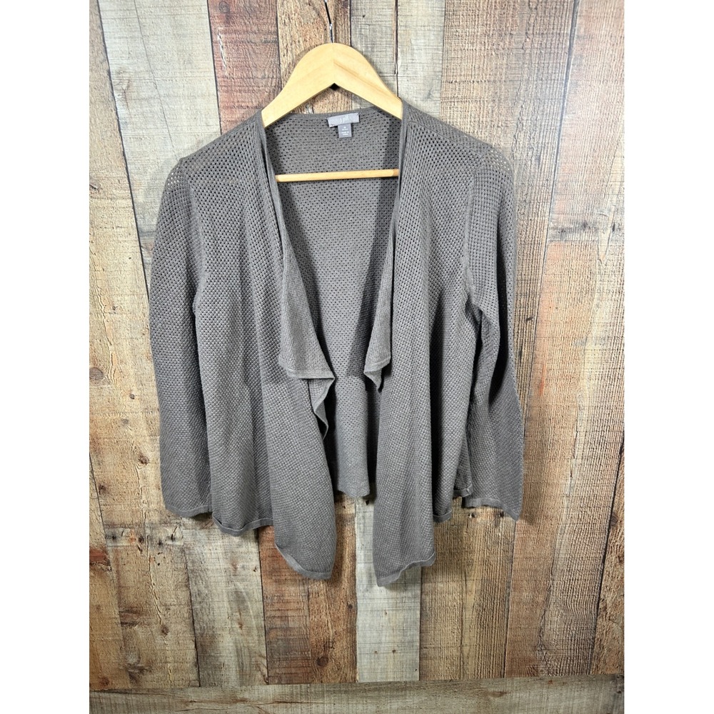 J. Jill Medium Petite Taupe Brown Cotton Blend Pointelle Open Front Cardigan